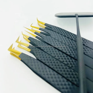 Pinces à épiler professionnelles pour extensions de cils en acier inoxydable, pointe en fibre, anti-magnétiques, antistatiques, durables, tailles 12 cm/13 cm/14 cm - Product Image 1