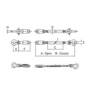 Tendeurs de ligne de vie en acier inoxydable de type US STS 316 19 mm compatibles avec les mesures impériales (en pouces) pour usage nautique - Product Image 2