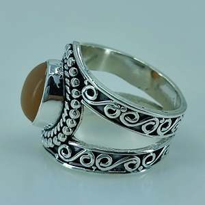 Navya <b>Craft</b> 925 Solid Sterling Silver Peach Moonstone Handmade Women's <b>Ring</b> Bezel Setting Inlay Sizes 4 to 13 (US) - Product Image 6