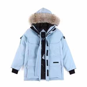 Veste parka pour homme Canada, capuche amovible, fourrure de loup, rembourrage en duvet d'oie, matelassée, saison hivernale, col montant, uni, teinture unie - Product Image 1