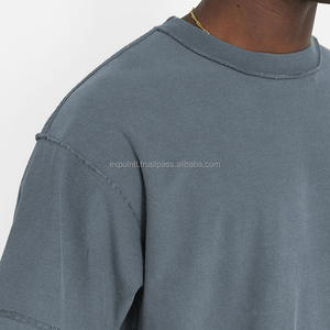 T-shirt régulier personnalisé 220 GSM poids lourd coton Vintage épaule tombante Boxy Fit surdimensionné lavé haute rue T-Shirt hommes - Product Image 5