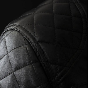 Veste moto en cuir véritable noir pour homme, col montant, fermeture à boutons, coupe ajustée, longueur normale, couleur unie 2027 - Product Image 6