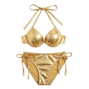 Ensemble soutien-gorge sans armatures et culotte bikini sexy pour femme, coupe triangle profonde en V, respirant et fin, avec dos bas – Meilleures ventes - Product Image 1