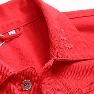 Vestes en jean de marque personnalisées pour hommes Vêtements d'extérieur en jean rouge vieilli OEM Commande en gros Veste d'approvisionnement d'usine pour homme - Product Image 3