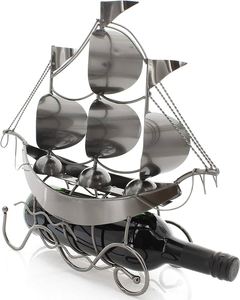 ที่วางไวน์สีเงินแบบเดี่ยวอุปกรณ์ตกแต่งบ้านชั้นวางไวน์เครื่องประดับโลหะโบราณเรือใบสุดสร้างสรรค์ - Product Image 6