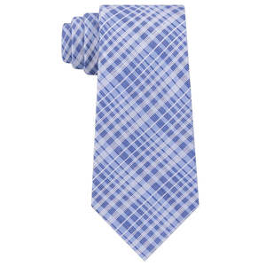 Cravatta Classica da Uomo Calvin Klein Blu Navy Slim Fit con Motivo a Contrasto Jacquard a Quadri e Righe, in Lana e Seta, con Confezione Regalo - Product Image 1