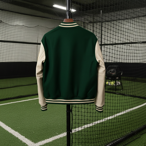 Chaqueta Universitaria Unisex Personalizada de Invierno, 100% Satén de Seda, Estilo Vintage, Transpirable, Resistente al Viento, Ecológica, Color Verde, Venta al Por Mayor - Product Image 2