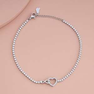สร้อยข้อเท้าสแตนเลสสตีลทรงหัวใจ รุ่น Trendy Payal 185013 ดีไซน์แบบชาติพันธุ์ ชุบทองคำขาว ประดับด้วยหินสีขาว สำหรับผู้หญิง - Product Image 1