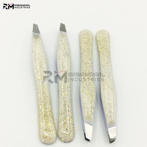 Pince à épiler pour sourcils RMI, produit le plus populaire, couleur nude avec revêtement en poudre / pointe en acier inoxydable argenté, ensemble de pinces à épiler à pointe angulaire - Product Image 3