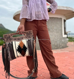Nouveau véritable sac à main à franges usiné Jacquard Multi couleur fronde bohème aztèque tissu sac de créateur élégant sac de vente chaude pour les femmes - Product Image 5