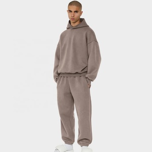 Ensemble de survêtement en laine en gros, survêtement en polaire d'hiver, jogging, survêtement en coton lourd 2 pièces, survêtement pour homme, survêtement à pattes évasées, vente chaude - Product Image 2