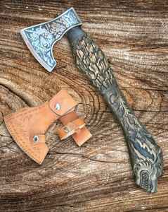 Hache viking haut de gamme en acier à haute teneur en carbone forgé à la main avec gravure manuelle, pour l'extérieur, avec étui en cuir fin - Product Image 2