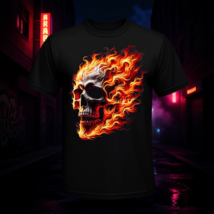 T-shirt promozionale con grafica teschio infuocato - Product Image 3