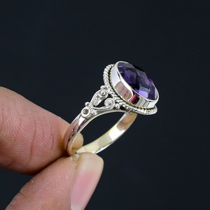 Anillo de piedras preciosas de amatista de Plata de Ley 925, joyería hecha a mano, anillo de estilo bohemio de plata, joyería para mujer, regalo de boda para esposa - Product Image 4