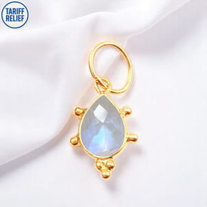 Poire faite à la main fantaisie conception arc-en-ciel pierre de lune lunette breloque bricolage pendentif plaqué or pierres précieuses breloques saut anneau pendentifs en gros - Product Image 1