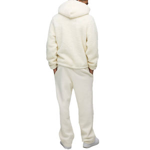 Custom Solid Beige <b>Sherpa</b> <b>Fleece</b> Hoodie 100% Cotton Windproof Eco-friendly Warm Winter Fluffy Pullover for <b>Men</b> Wholesale - Product Image 3