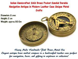 Handcrafted Solid Brass Pocket Sundial Durable Antique <b>Navigation</b> Modern Leather Case Unique Metal Crafts for Outdoor Camp - Product Image 5