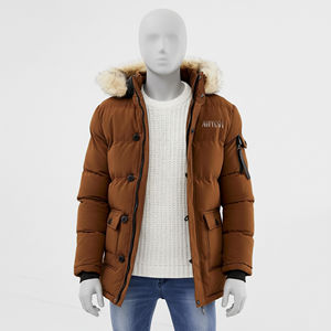 Chaqueta de Invierno Acolchada para Hombre, Modelo 2026, Personalizada, de Lona Marrón, Poliéster/Algodón, con Bordado Frontal, Estilo Parka, Cálida e Informal - Product Image 3