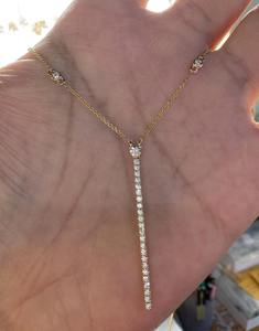 14K <b>Gold</b> Diamond Vertical <b>Bar</b> <b>Pendant</b> Necklace Minimalist Dainty Fine Jewelry Piece Elegant Gift for Women Birthday Anniversary - Product Image 4