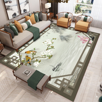 Tapis Moderne Abstrait Personnalisé pour Salon, Grand Tapis en Velours, Motif Floral Cristallin, Style Peinture à l'Encre Chinoise, Antidérapant à Pois