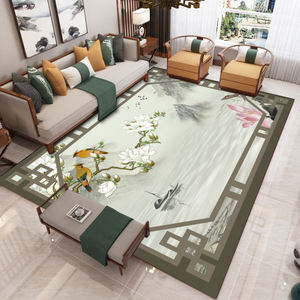 Tapis Moderne Abstrait Personnalisé pour Salon, Grand Tapis en Velours, Motif Floral Cristallin, Style Peinture à l'Encre Chinoise, Antidérapant à Pois - Product Image 6