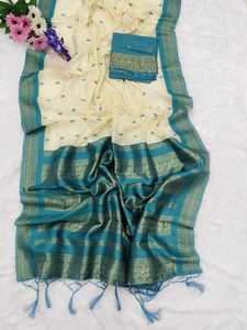 Sari en coton et soie kalyani pour femmes modernes, matière douce avec un chemisier ethnique et un style classique élégant pour les mariages - Product Image 3