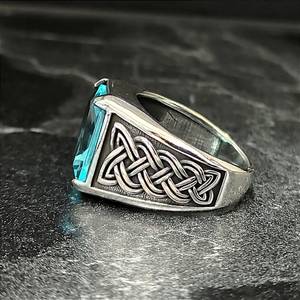 Anillo de Plata de Ley 925 Hecho a Mano para Hombre con Piedra Preciosa de Aguamarina Azul Cielo, Corte Cuadrado, Joyería Masculina - Product Image 4