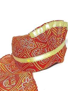Hommes Traditionnel Ethnique Jaipuri/Rajasthani Pagdi (Rouge avec Dentelle Dorée, Taille Libre) - Product Image 5