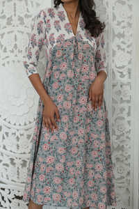 Casual encanto exquisito Azofree puro algodón favorecedor silueta vestido de mujer Floral bellamente elaborado Vestido de estilo vestido - Product Image 4