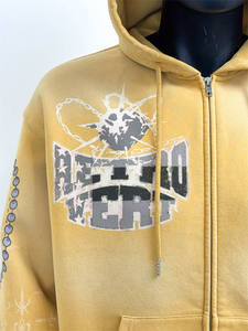 เสื้อแจ็คเก็ตฮู้ดดี้ซิปแบบสปอร์ต ผ้าคอตตอนหนานุ่ม ซักย้อมสีแบบแอซิดวอช สำหรับผู้ชาย |   เสื้อฮู้ดลายกราฟิกสไตล์วินเทจแบบดิสเทรส - Product Image 2