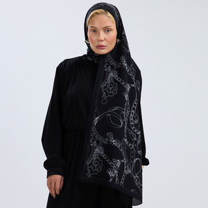 Chal de Lujo Casual de Seda de Morera 100% Pura con Diseño Floral de Líneas Modernas y Bajo Enrollado a Mano, Largo y Delicado para la Piel - Product Image 1