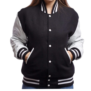 Diseño casual en blanco y negro con color personalizado y mangas de cuero con logotipo Letterman Varsity Jacket para unisex - Product Image 3