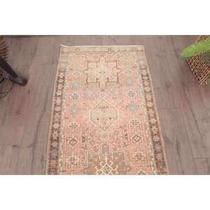 Turkish <b>Runner</b> <b>Rug</b> 2.6x9.5 ft (78x289 cm), Vintage Brown Bordered <b>Rug</b> - Product Image 4