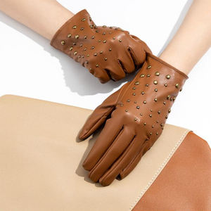Gants en cuir d'agneau pour femmes avec écran tactile et clous dorés, écologiques, pour un usage quotidien en hiver, pour le cyclisme et les sports de plein air - Product Image 2