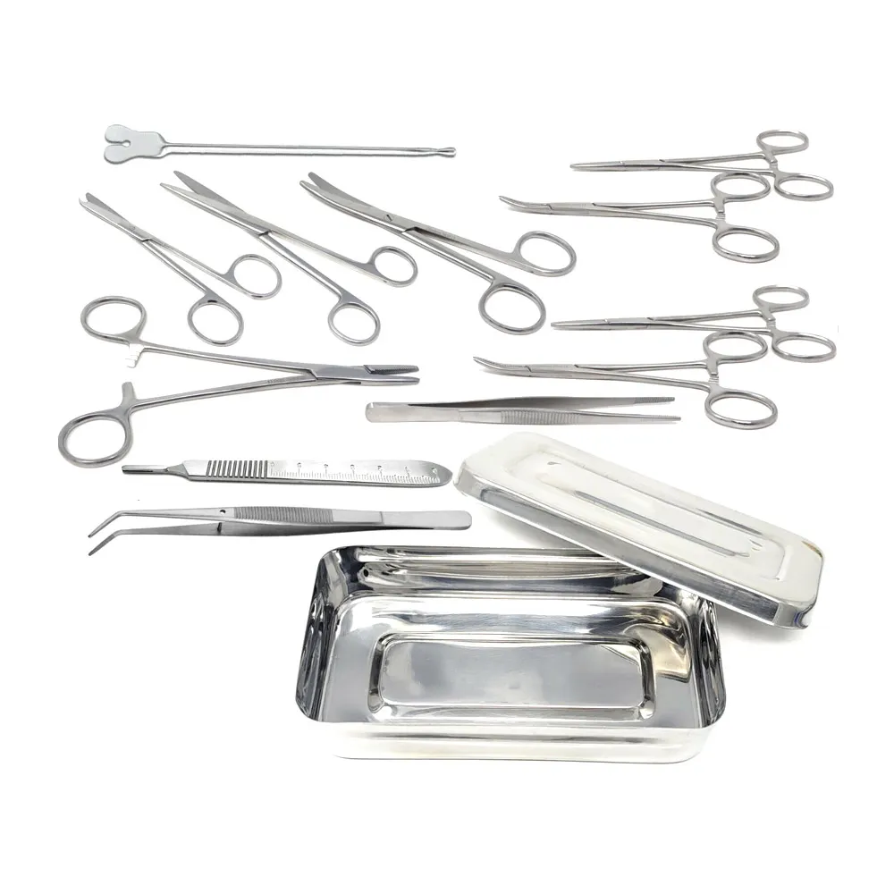 La mejor calidad, 13 piezas, Kit básico de cirugía menor, caja de acero inoxidable, instrumentos quirúrgicos de debonairii