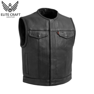 Chaleco de moto personalizable para hombre, chaleco de motorista Formal de invierno de cuero genuino de cuero de vaca de grado, tejido de ganchillo impermeable - Product Image 1