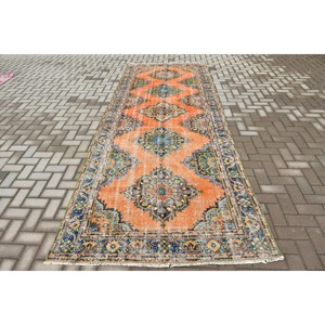 Vintage <b>Rug</b>, <b>Runner</b> 4.7x12.6 ft <b>Rug</b>, Orange Abstract <b>Rug</b> - Product Image 1