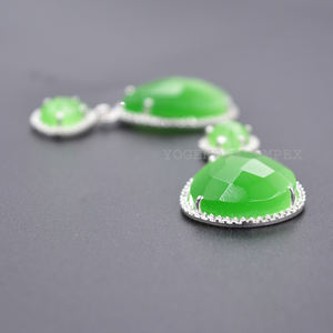 ต่างหู monalisa สีชมพูสีเขียวเข้มกับต่างหู CZ สำหรับผู้หญิงต่างหูพลอยธรรมชาติทำด้วยมือ925ต่างหูเงินสเตอร์ลิง - Product Image 2