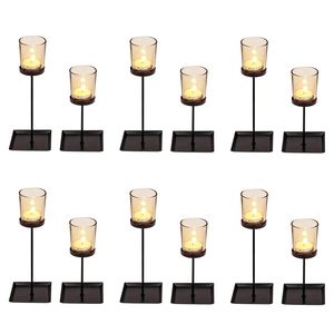 Elegante Set da 12 pezzi da 17/22cm portacandele a colonna in metallo nero per decorazioni per la tavola di nozze decorazioni per il compleanno luce del tè della casa - Product Image 1