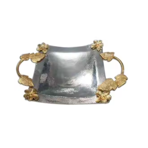 Bandejas Redondas Decorativas de Vidrio para Servir Pasteles, Postres, Aperitivos, Boda, Chapado en Oro, Café, Té, Taza, Espejo de Metal, Bandeja con Asa - Product Image 3