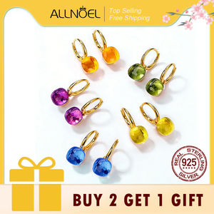 ALLNOEL Pendientes colgantes de plata de ley 925 para mujer, bonitos, chapados en oro, diseño geométrico para fiestas, verde, fucsia, amatista C - Product Image 1
