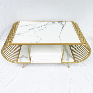 Modern Living Room <b>Sofa</b> <b>Table</b> with Sintered Stone Top & Bronze Frame TT68166-Square Design Drawers - Product Image 3
