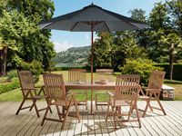 Ensemble de salle à manger de jardin moderne en teck massif Berliani pour 6 personnes, avec parasol, design pliable portable, pour hôtel, villa, parc