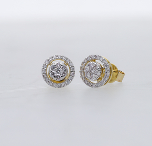 Elegant 14K Yellow Gold Double <b>Halo</b> Design Cluster Diamond Stud <b>Earrings</b> Featuring Natural Brilliant Cut Diamonds - Product Image 6