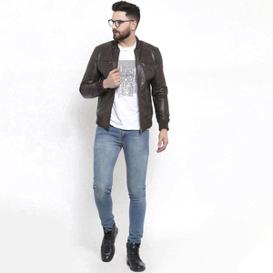 Veste en cuir PU pour homme, nouvelle collection, vente chaude, style décontracté, col montant, logo sur le devant, vêtement tendance pour moto - Product Image 4