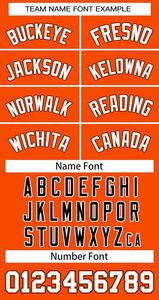 เสื้อเบสบอลแบบสั่งทำสำหรับทุกเพศเสื้อสีส้มมีกระดุมสีดำสำหรับวัยรุ่นพร้อมชื่อและโลโก้ - Product Image 2