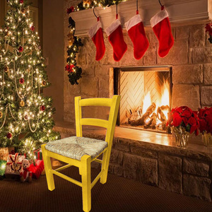 Sedia in legno di faggio stile classico italiano con seduta in paglia intrecciata 30x24x52 cm giallo per soggiorno - Product Image 3