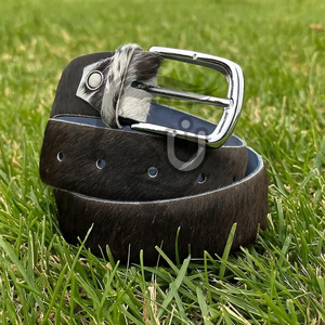 Ceinture en cuir de vache à poils naturels, fabriquée à la main, avec boucle en alliage et cadre en boîte |   Ceinture décontractée de qualité supérieure durable à imprimé animal, largeur 3,5 cm - Product Image 1