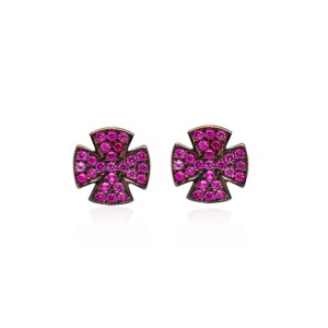 Boucles d'oreilles clous classiques en argent sterling 925, motif croix, forme pierre rubis, fabrication artisanale turque, vente en gros - Product Image 1