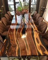 Table à manger rectangulaire moderne de luxe en résine époxy et bois d'acacia, fabriquée à la main, étanche, pour baptême, Diwali, maison, bureau, hôtel, condoléances